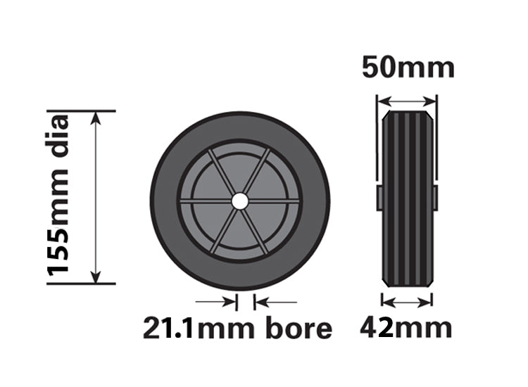 155mm Black Plastic Spare Wheel Fits Mp225 Jockey Wheel - MP226