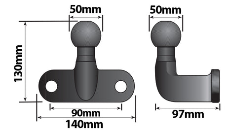 50MM TOWBALL E APPROVED - EXTENDED REACH - MP5005B