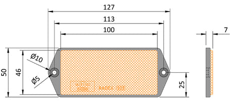 RADEX AMBER RECTANGLE REFLECTOR RIVET ON